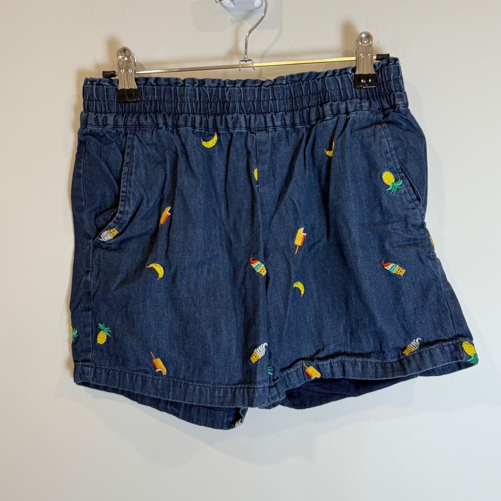 Hanna Andersson Denim Shorts Girls 14-16 Ice Cream Banana Pineapple Embroidery
